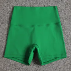 Women's High Waist Solid Color Fitness Shorts - Soft, Squat-Proof Yoga & Athletic Training Wear - S (Green grass)