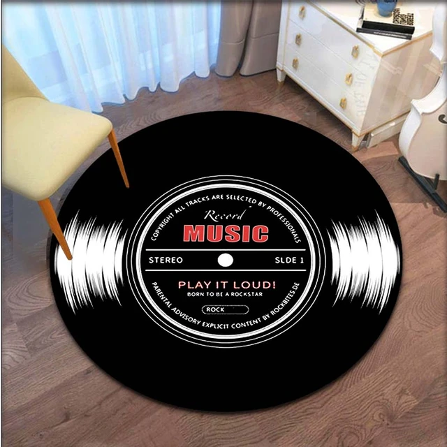 Tapis de sol 3D rond forme vinyle vintage « Music Play it loud