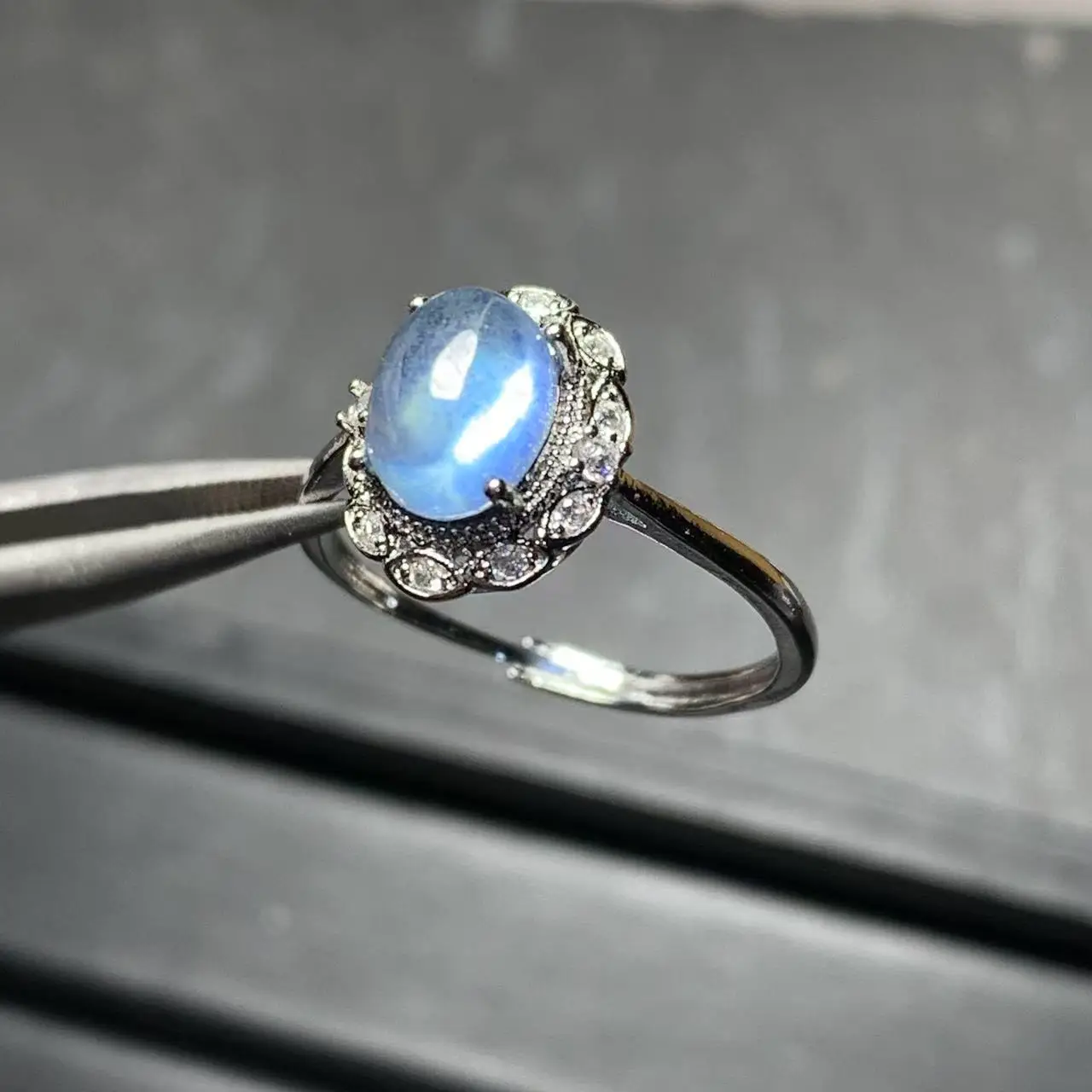 MM Natural Aquamarine Ring  Adjustable Female  Jewelry for Women Gift Wholesale High Quality Vintage Fine