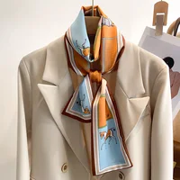 2024 Luxury Design Print Skinny Ribbon Silk Scarf for Women Neckerchief Hairband Foulard Female Soft Satin Hands Bag Neck Ties 4