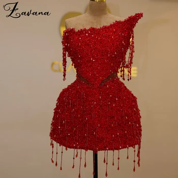 Zavana Stunning Crystals Homecoming Dress for Women Tassel Off Shoulder Sequin Birthday Celebrity Vestidos De Fiesta Customized 1