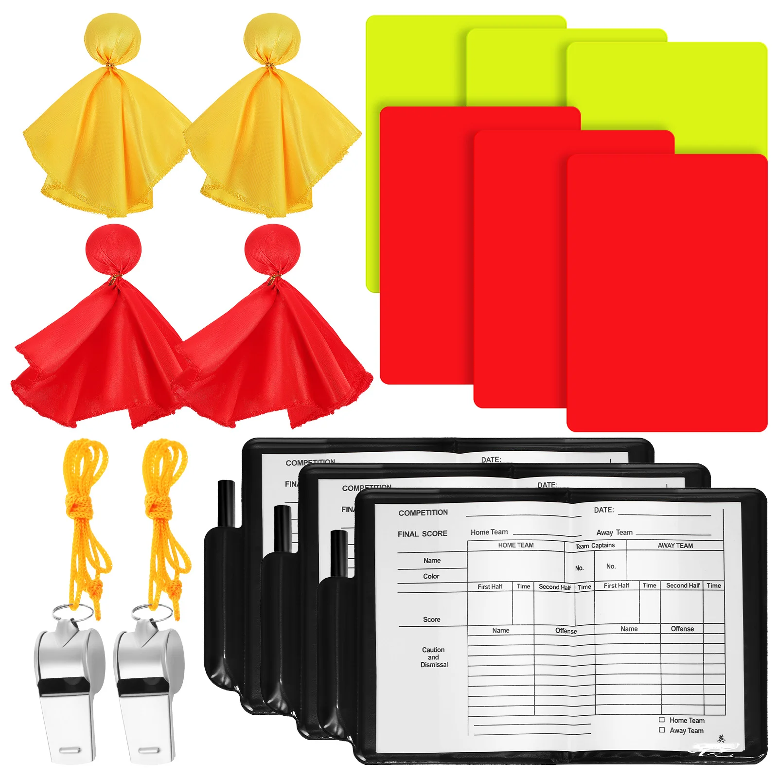 Referee Cards And Whistle Soccer Flags Ball Accessories Kit Polyester Football Match Whistles