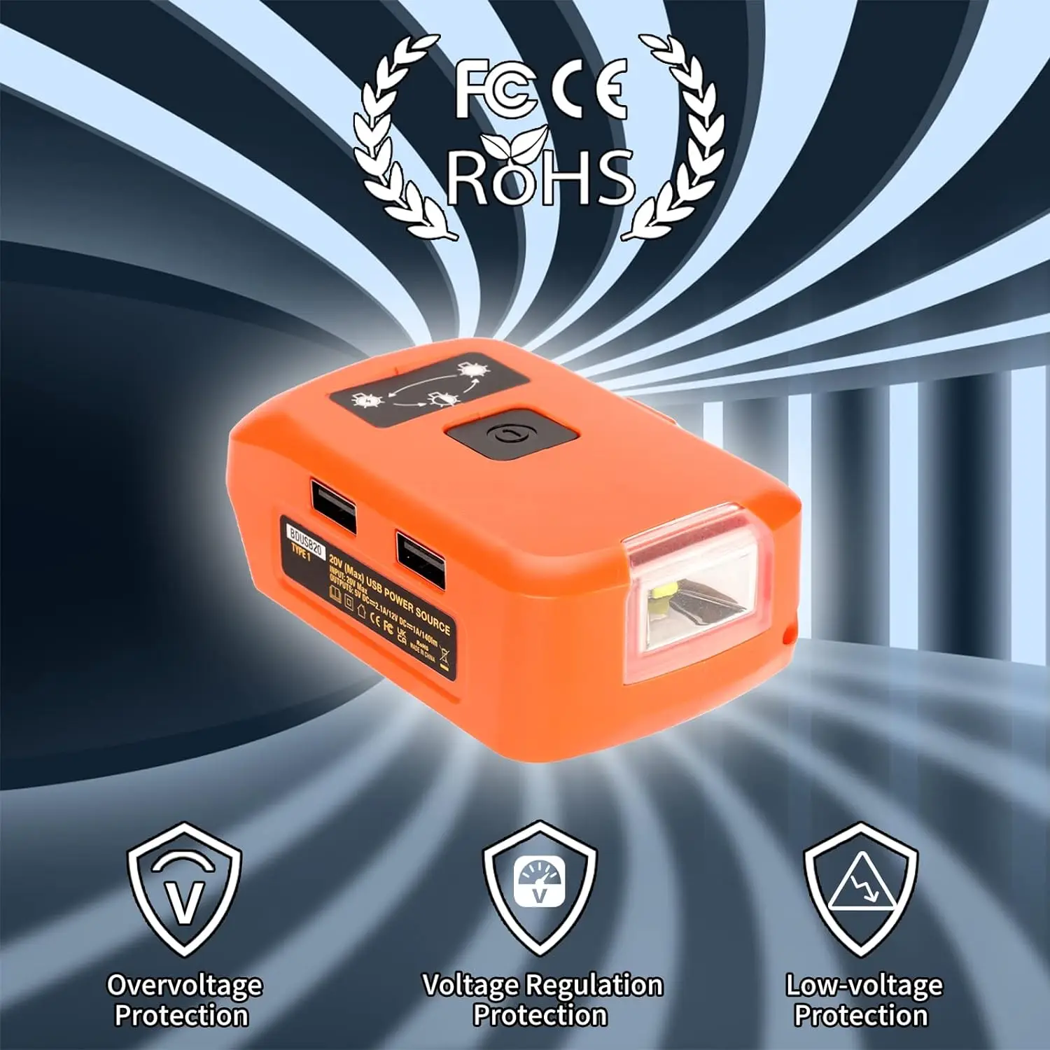 Battery Adapter for Black and Decker 20v Lithium Battery USB Phone Charger Led W