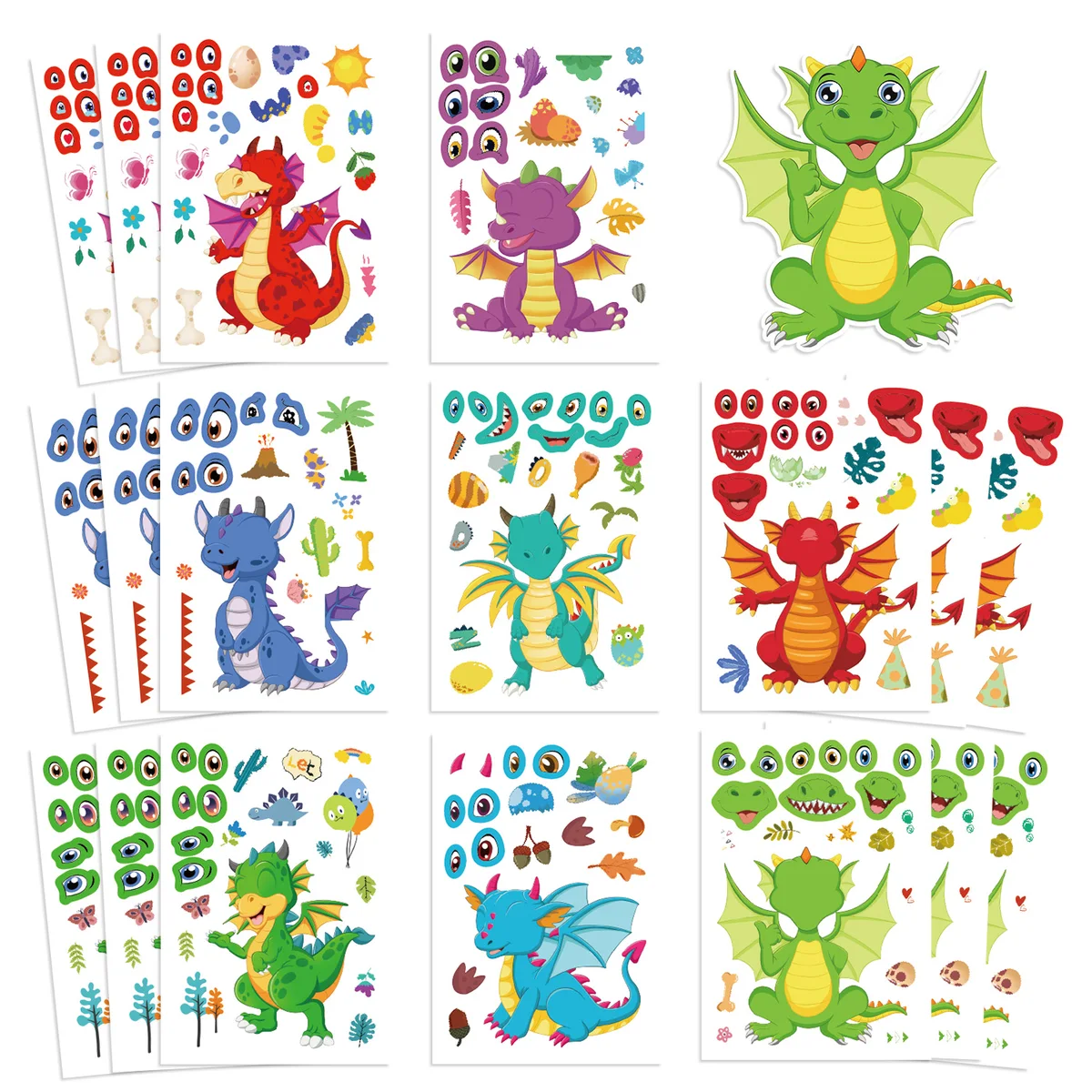 8/16/24Pcs Dragon DIY Cute Cartoon Puzzle Sticker Creative Animals Make A Face Assembly Stickers Children's Toys — view 2
