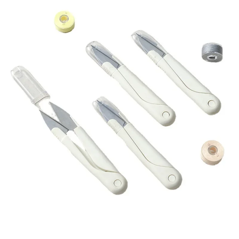 Sewing Scissors Stainless Steel Spring Scissors with Cover Portable Thread Head Fish Thread Cross-stitch Tailor's