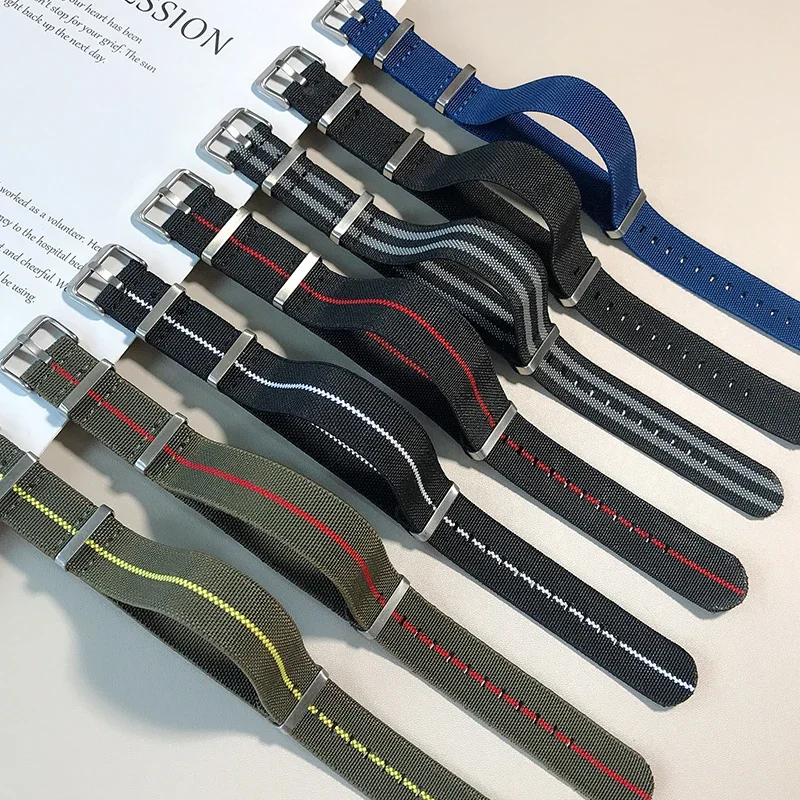 Bi-Color French Parachute Nylon Elastic Watch Strap - Military Style Bracelet