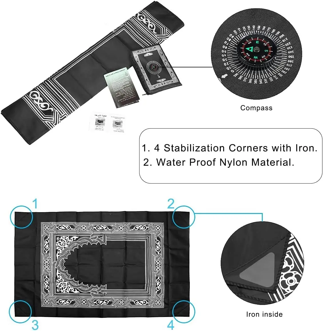 Description Picture 5 of itemPrayer Rug Polyester Portable Braided Mats Simply Print with Compass In Pouch Travel Home New Style Mat Blanket 100x60cm