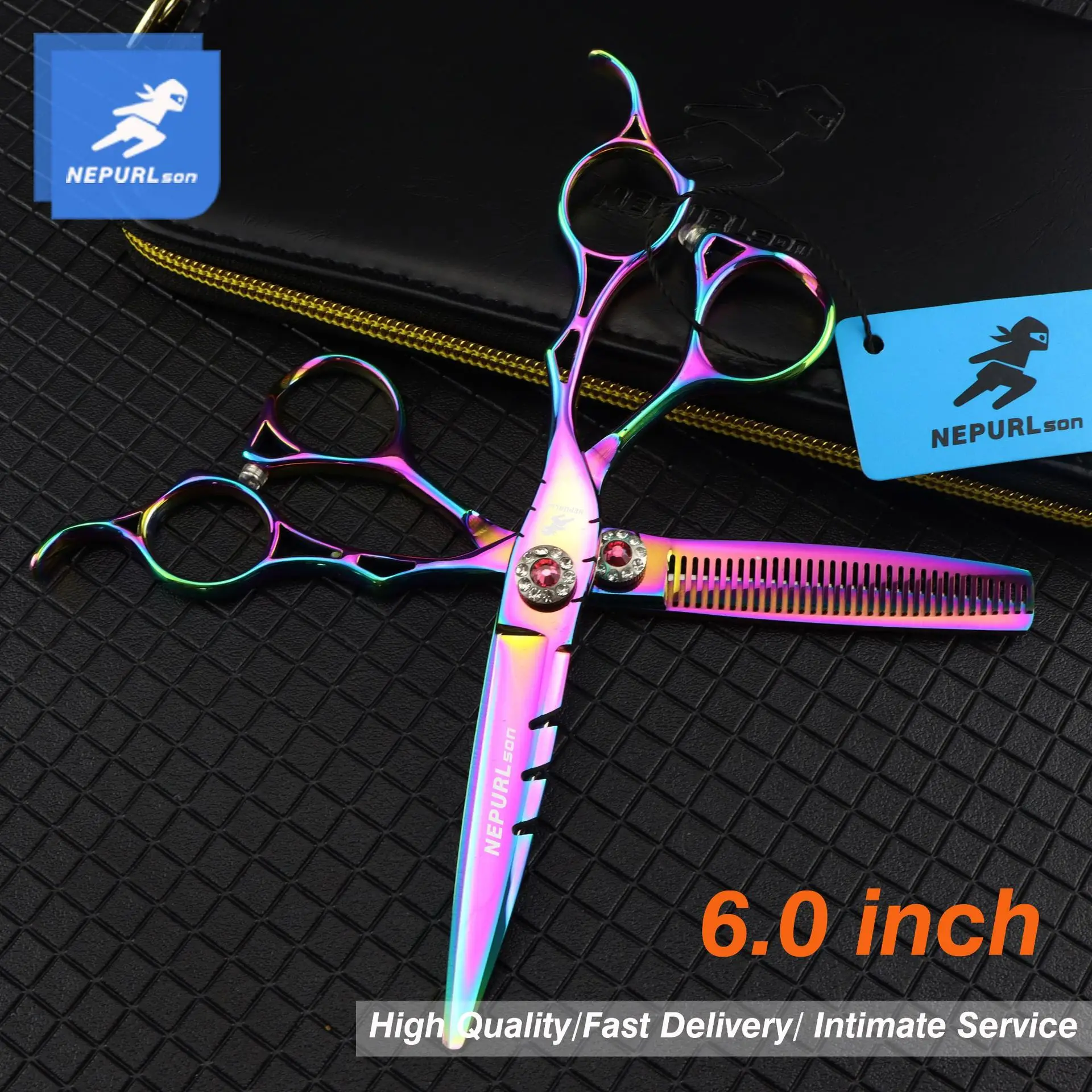 

6.0 Steel 440c rainbow hollow handle shears Professional Hair Salon Hairdressing Scissors Cut Barber Accessories Haircut Shear