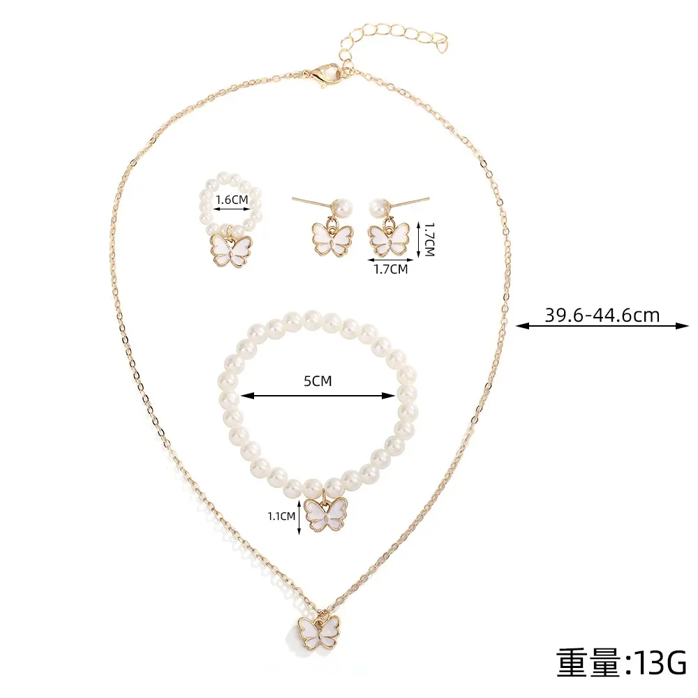 Jewelry Sets 4pcs/Set Butterfly Pendant Imitation Pearl Necklace Bracelet Earring Set For Women Girls