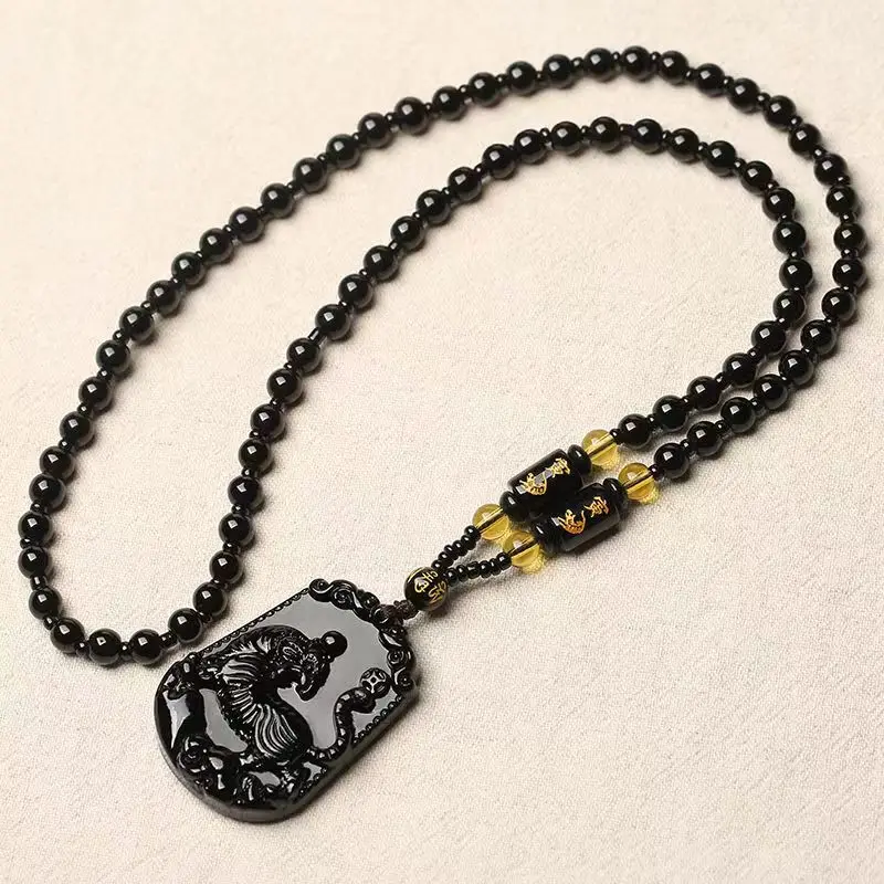 2022 New Obsidian Twelve Constellation Pendant National Wind Tiger Necklace Men and Women Couple Faith Amulet Jewelry