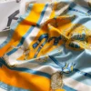 Elegant Women's Satin Square Scarf With Orange-Blue Altar Print Imitation Silk Scarf Breathable Windproof Fashion Accessory 6