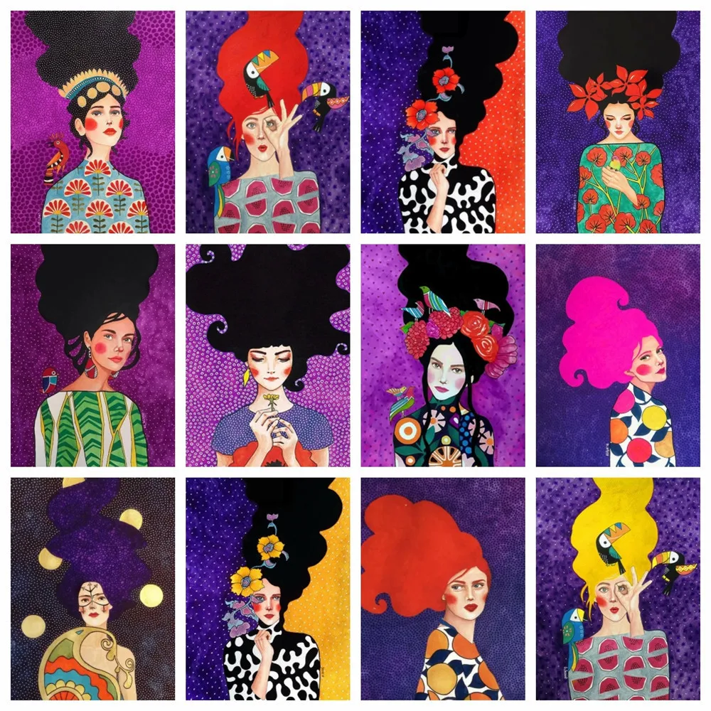 AZQSD Diamond Painting Kits Woman Portrait Cross Stitch Embroidery 30x40cm Mosaic Full Round Drill Picture Of Rhinestones Gift