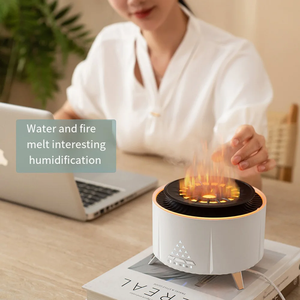 

Air Humidifier Wood Flame Volcano Lava Aroma Humidifier Essential Oil Diffuser Bedroom White Noise Hypnosis