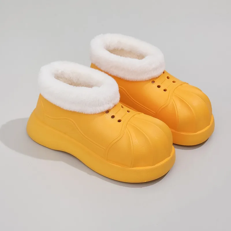 Warm and Anti slip Snow Shoes Plush Shoes for Women Wearing Cute New Waterproof Cotton Shoes with Wrapped Heels and Slippers