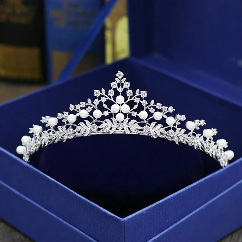 SLBRIDAL 화려한 웨딩 큐빅 지르코니아 티아라 신부 CZ 크라운 퀸 프..