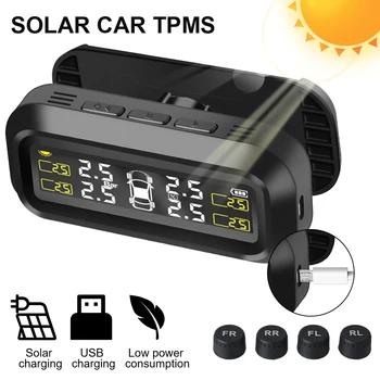 Sistema di monitoraggio della pressione dei pneumatici TPMS solare Monitor della pressione dei pneumatici per auto Allarme della pressione dei pneumatici con 4 sensori esterni