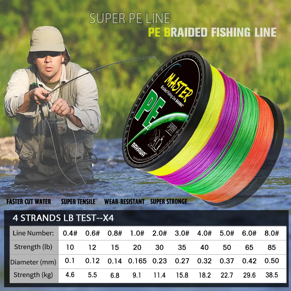 BAKAWA 4 Strands Braided PE Fishing Line 300M 500M 1000M Fly Wire Multifilament Carp Wire Japan Multicolor Sea Line Super Strong 4