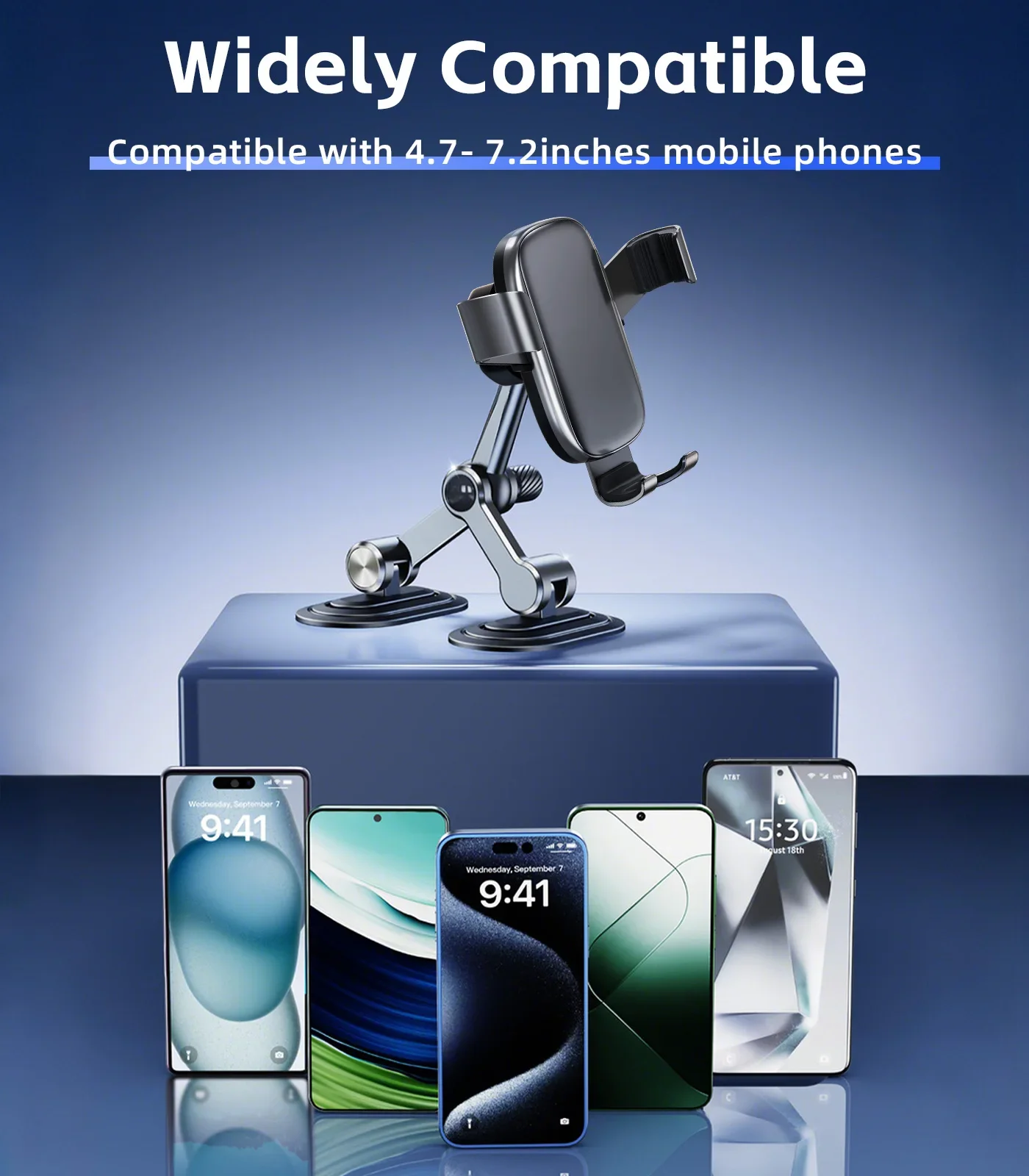 Eary Gravity Car Phone Holder Stand Mount for Dashboard Aluminum Alloy Base With 360°Rotate Fit for Samsung iPhone 4.7-7.2 inch