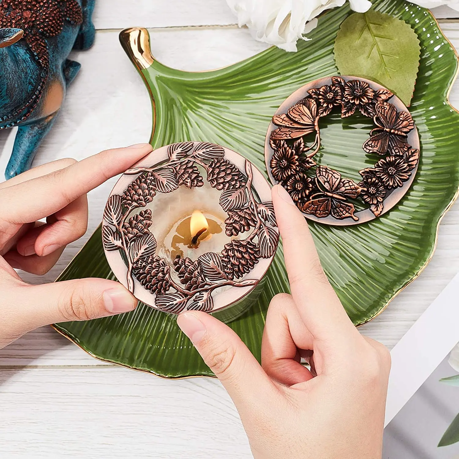 1pc Alloy Candle Topper Flower Jar Lid Cover