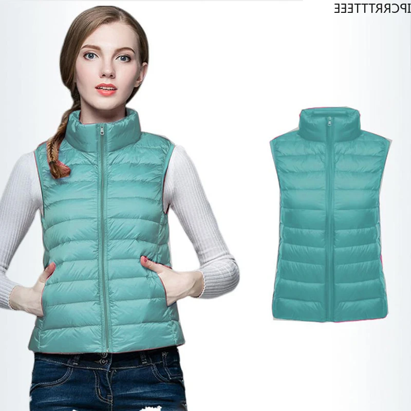 New Ultra Thin Down Jacket Light Warm Waistcoat Female Sleeveless Cropped Puffer Jacket Vest Woman