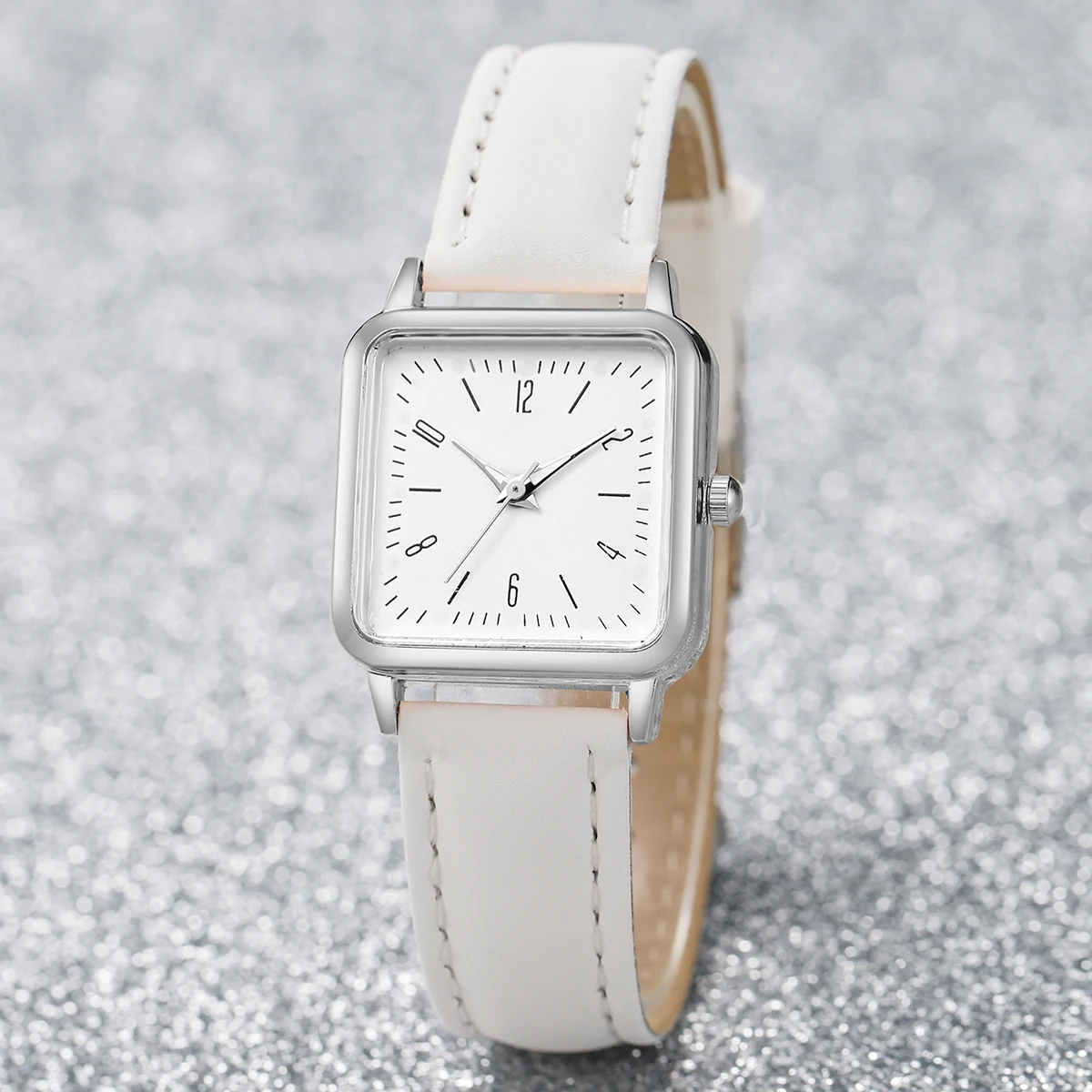 2PCS/Set Women's Fashion Watch Simple Square Dial Leather Watch 4