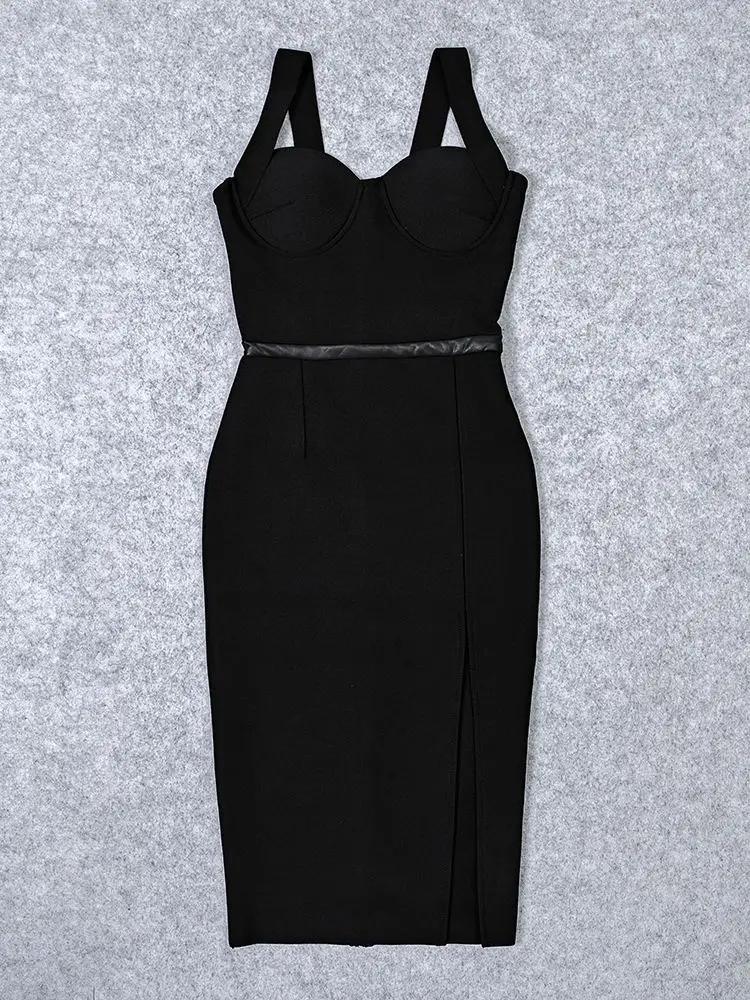 BEAUKEY Summer Sexy Slit Black HL Evening Bandage Dress Women Spaghetti  Strap Maxi Dress Bodycon Club Party Dress XL Club Party