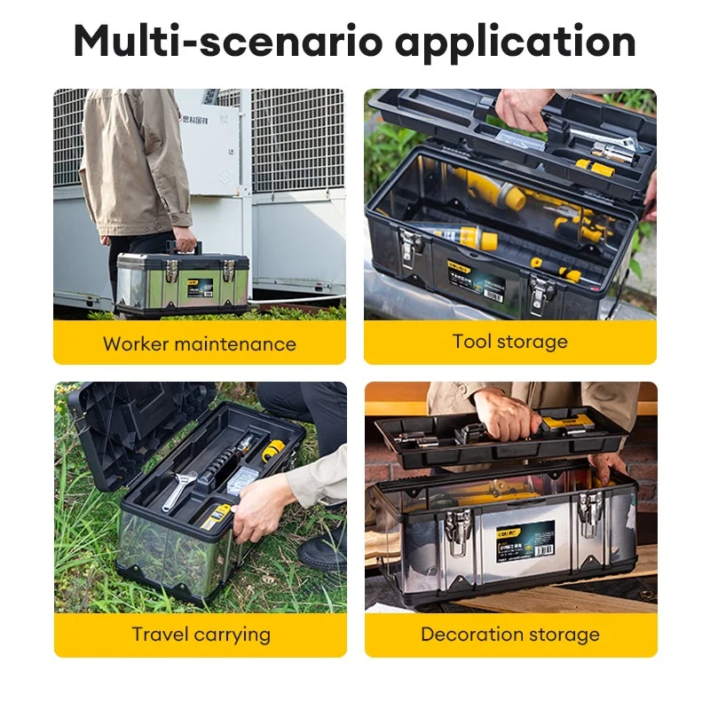 Deli 1 Pcs 15/17inch Multi-layer Stainless Tools Stroage Box Multifunctional Workers Portable Heavy Duty Tool Case Organizers 6