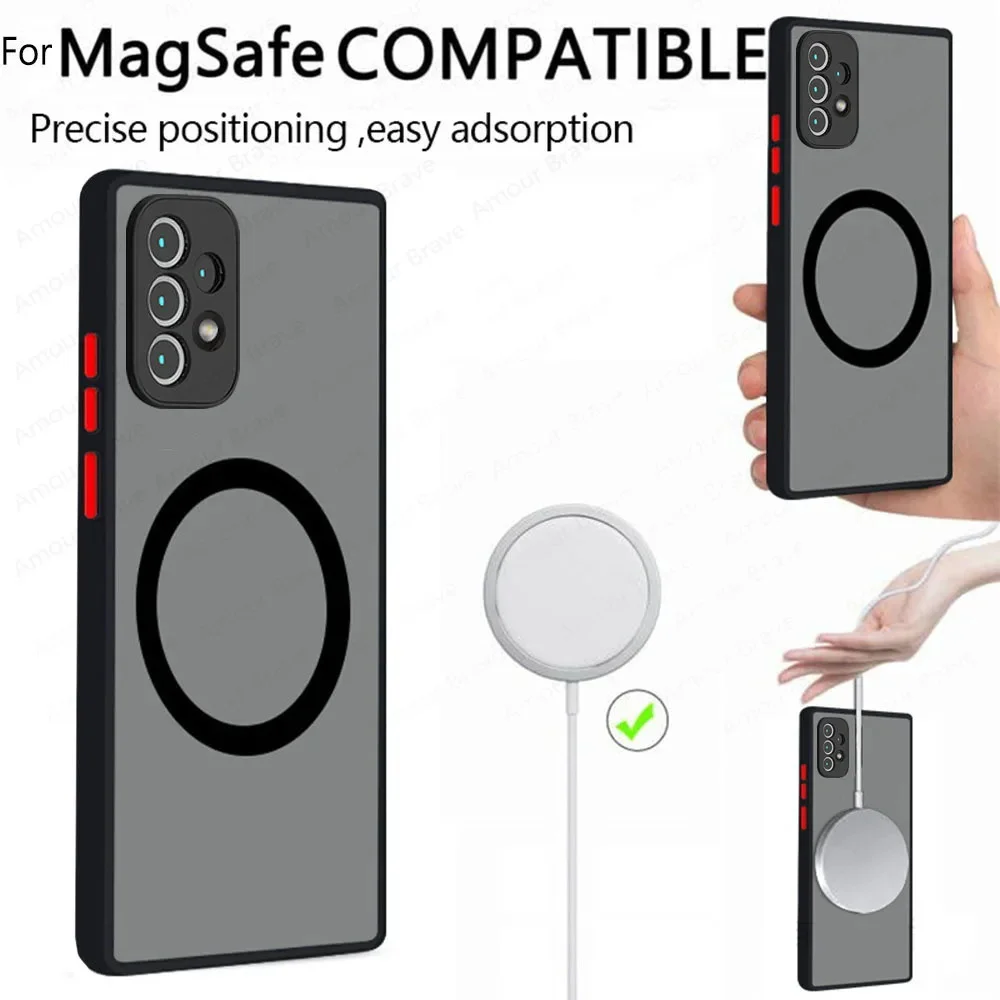 Armor Magnetic Case for Samsung Galaxy A53 A56 A54 A55 A52 A52S A35 A34 A33 A32 A14 A12 A13 A71 5G Wireless Charge Matte  Cover