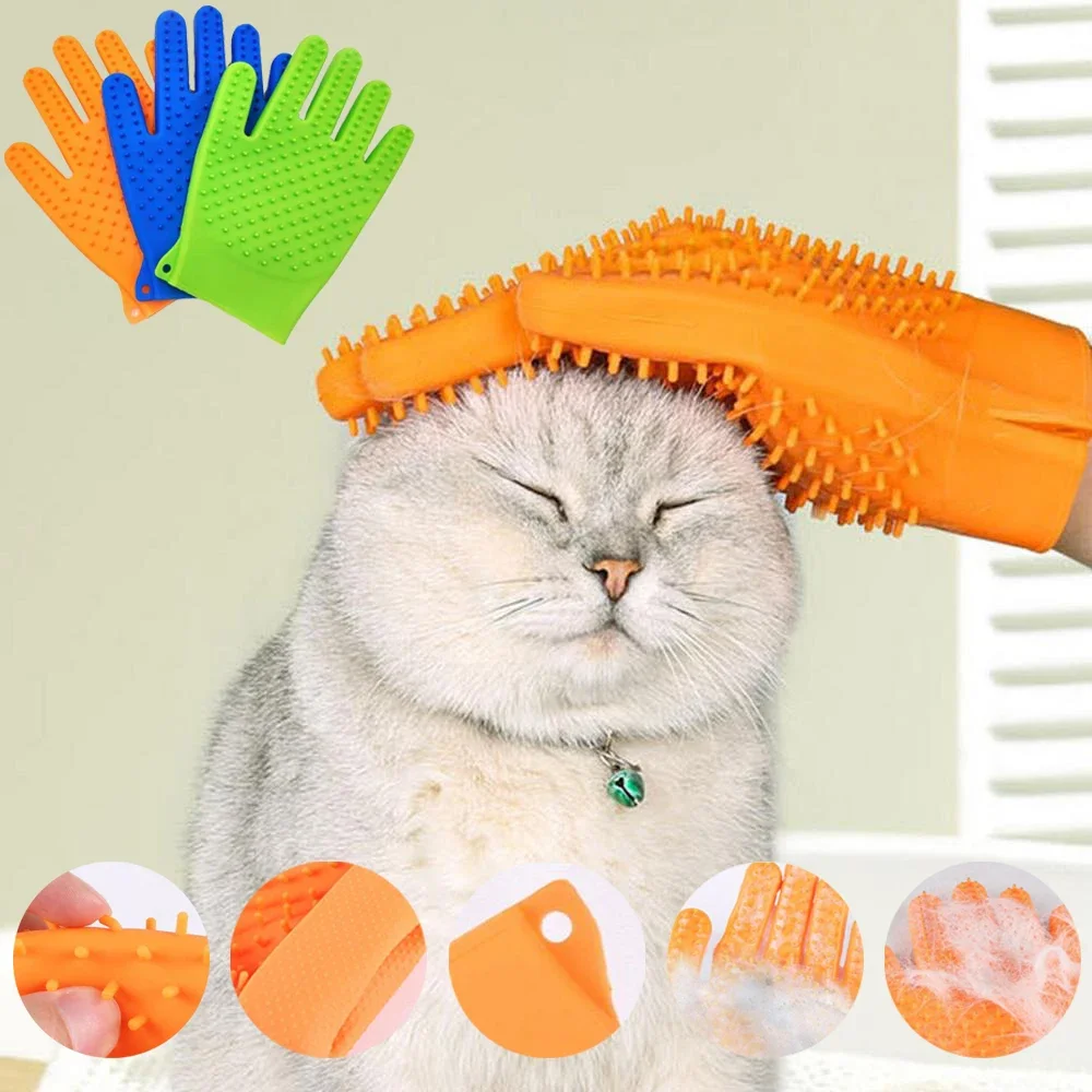 Silicone Dog double side Brush Glove Gentle Back Massage Fur Washing Brush Pet Cat Grooming Deshedding Glove Bathing