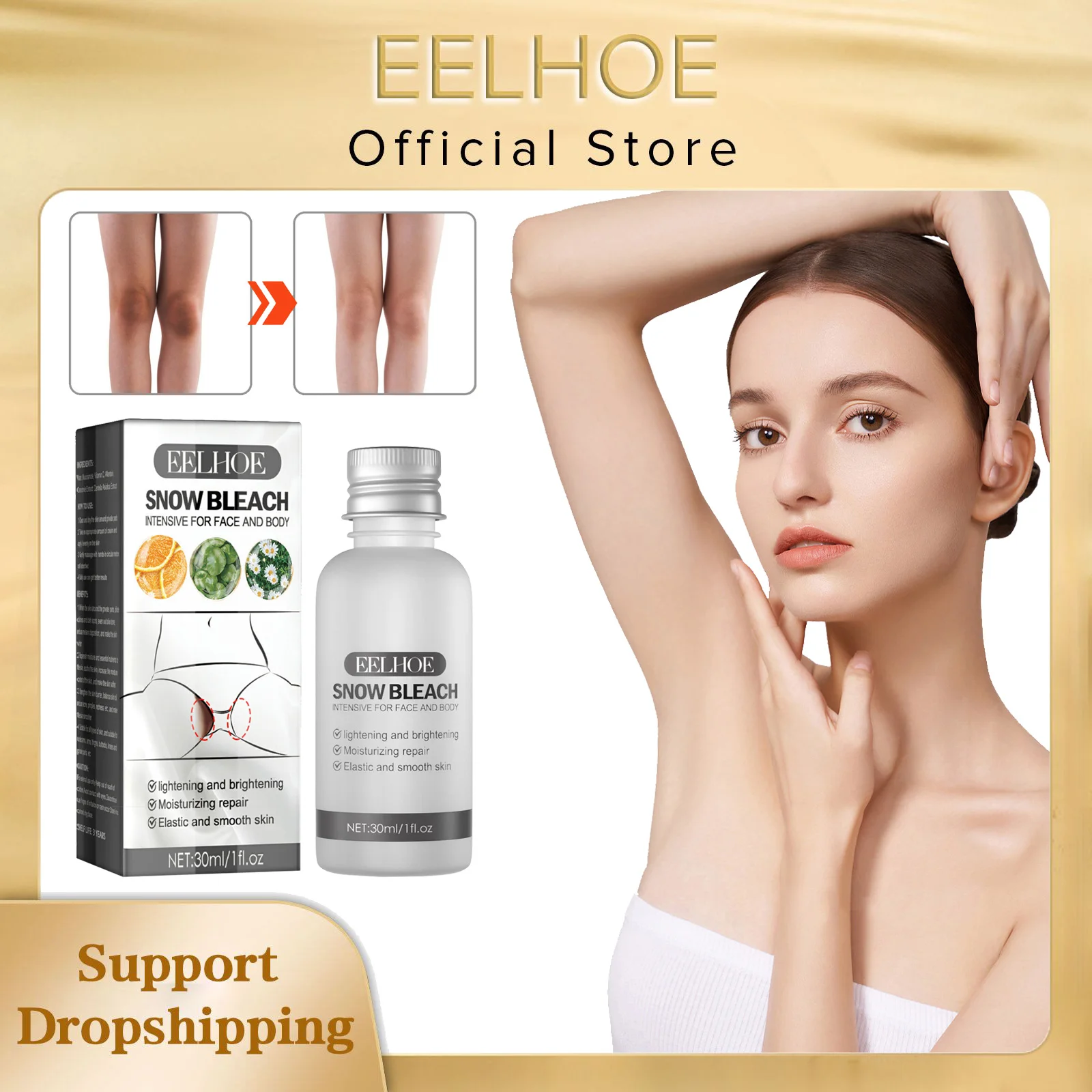 EELHOE Body Whitening Cream Private Parts Underarm Lightening Moisturizing Bleaching Intimate Areas Melanin Snow Bleach Cream body whitening bleach cream brighten underarm elbow knees joint removal intimate parts dark spots melanin snow bleach cream 30ml