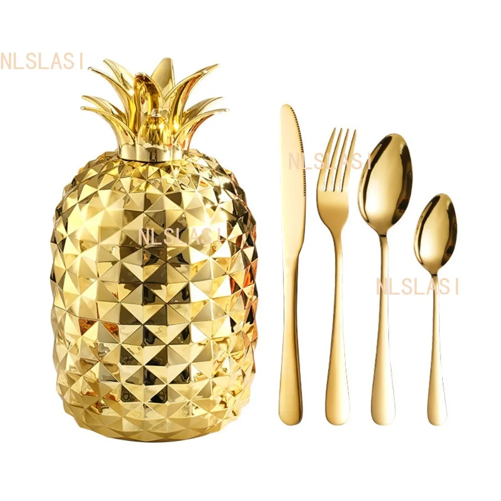24-Pcs Pineapple Design Stainless Steel Cutlery Set-Elegant Dinnerware with Shimmering Egg Pattern,Knife Fork Spoon Set