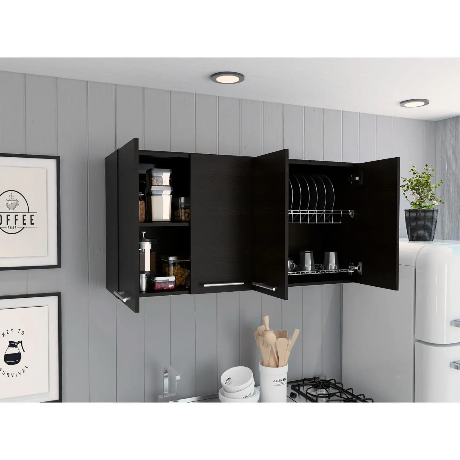 120 Wall Cabinet, Four Doors, Two Cabinets, Two Shelves Black 3