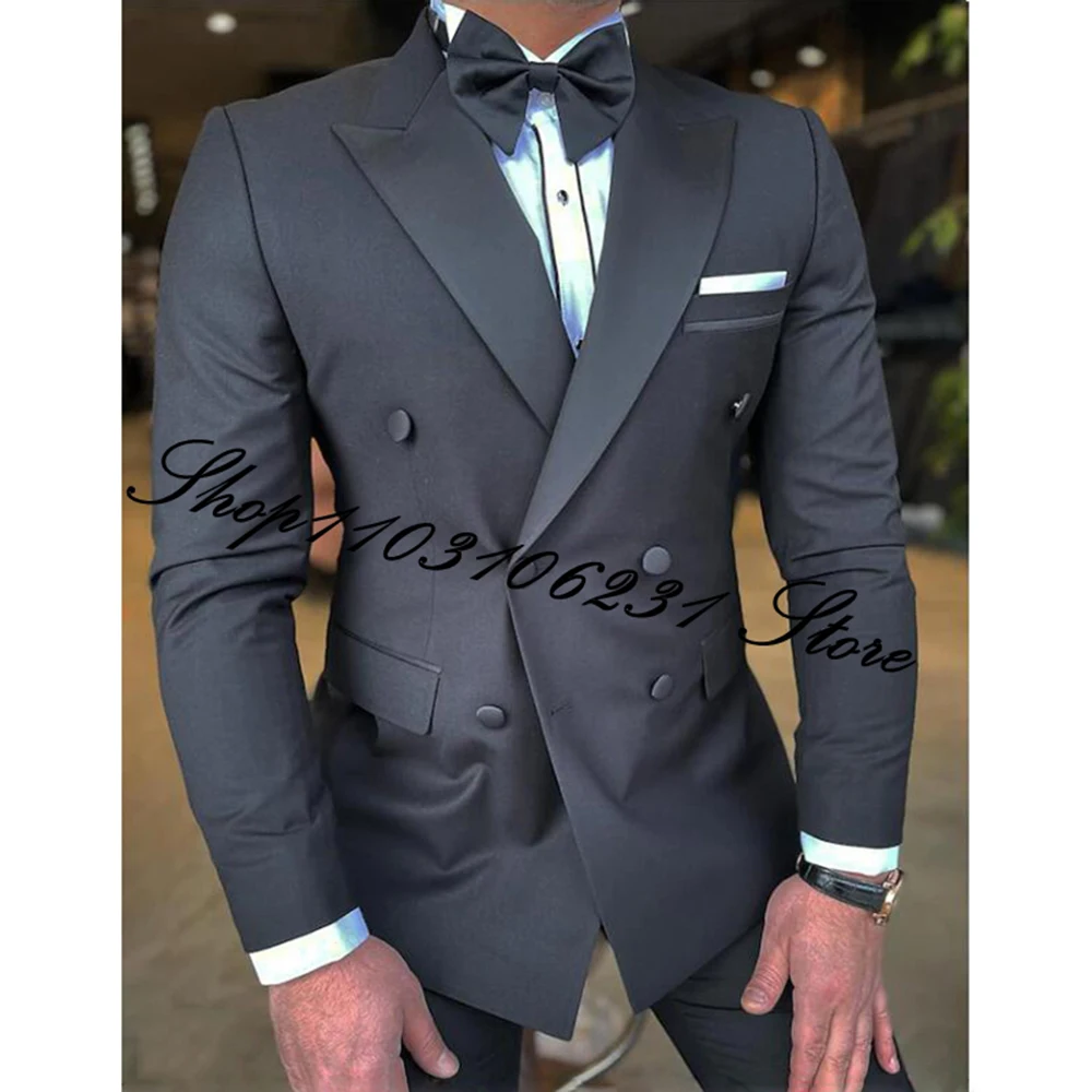 

Black Suits for Men 2 Pieces Double Breasted Jacket Pants Wedding Groom Tuxedos Formal Business Groomsmen Blazer Costume Homme