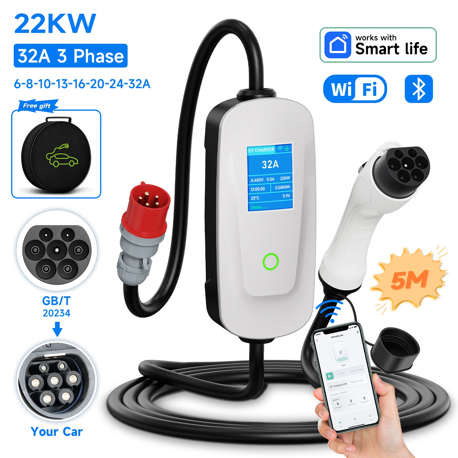 GB/T portable charger 22KW three-phase charging demonstration