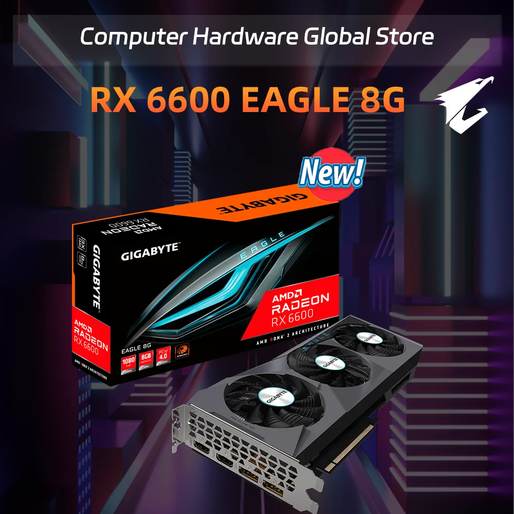 Graphics card GIGABYTE-AMD RX6600 EAGLE 8G Three fan GDDR6 128 bits PCIe 4.0