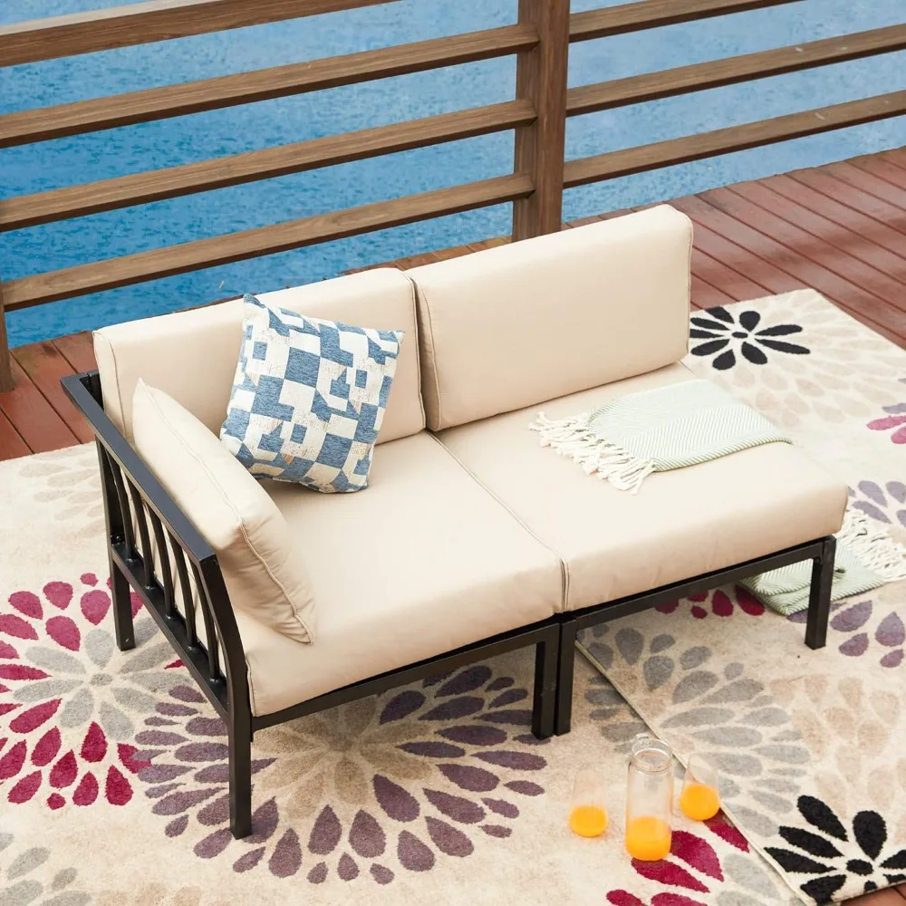 2 Piece Corner & Armless Sofa Outdoor Furniture Sectional Couch Set Patio Loveseat 2