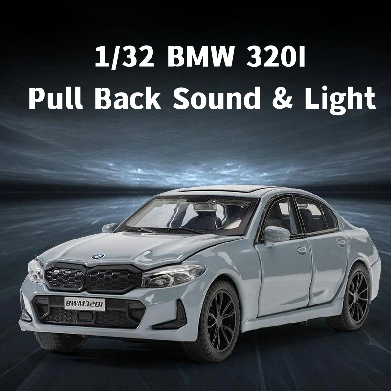 1/32 BMW 320i Sedan Miniature Diecast Toy Car Model Sound & Light Doors Openable Educational Collection Gift for Children Boy 6