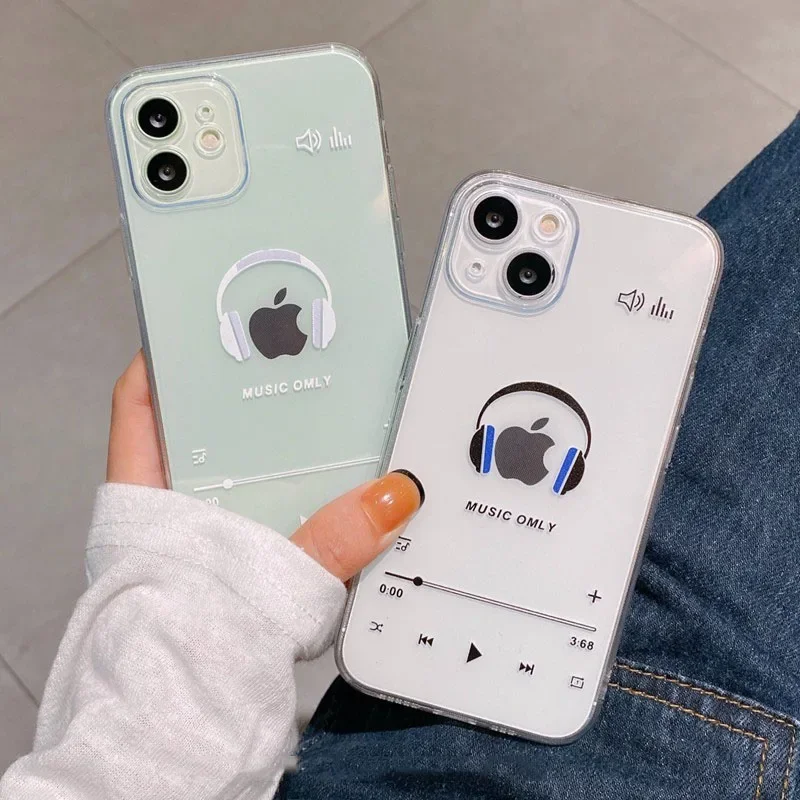 Creative Music Headphone Design Clear Soft Phone Case Cover