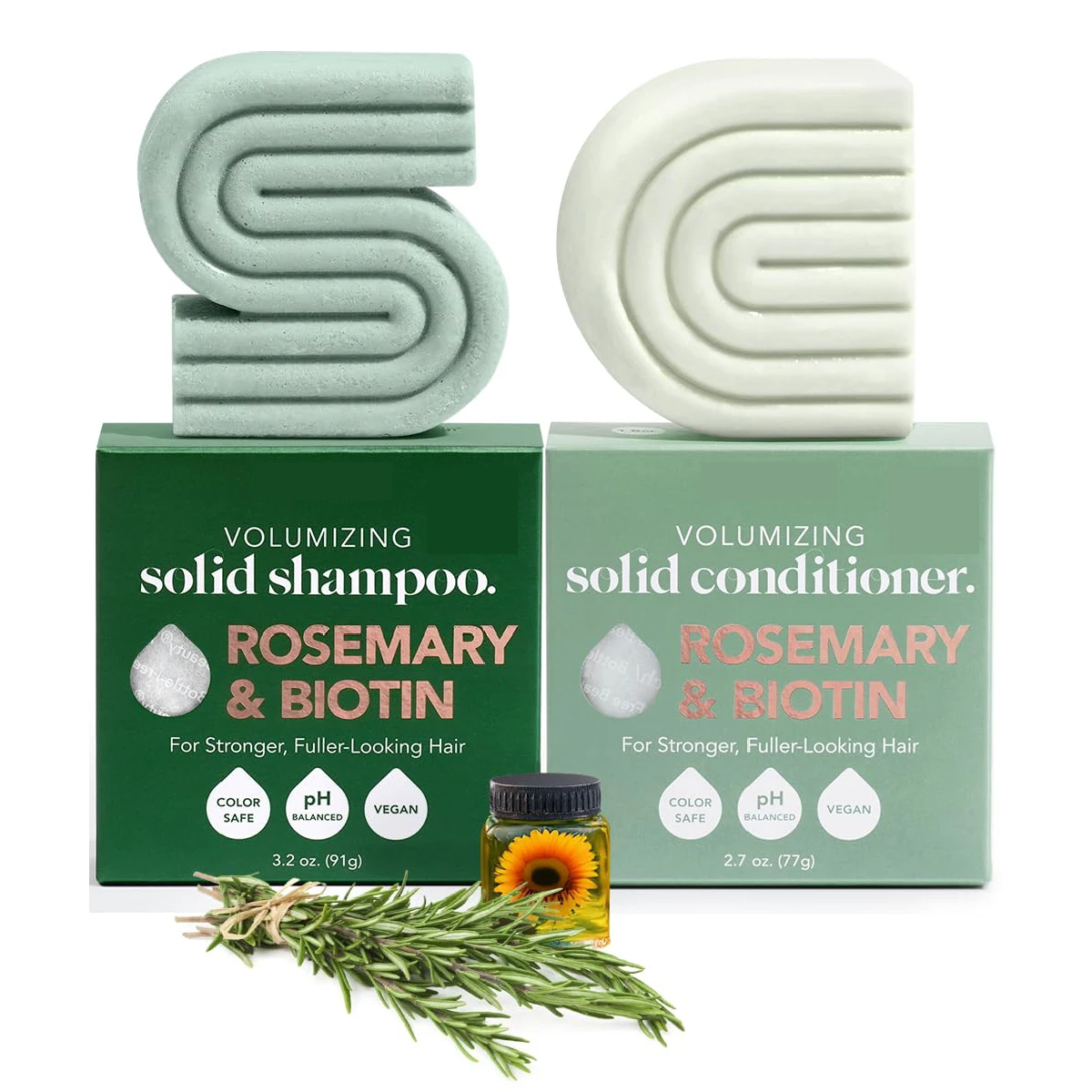Hair Care Products 2PCS Rosemary & Biotin Shampoo and Conditioner Bar Set for Thinning Hair