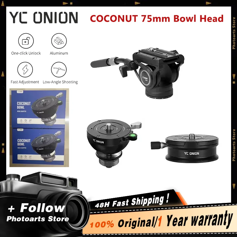YC Onion COCONUT 75mm Bowl Head Fluid Head Compatible With Most 75mm Bowl Tripod Professional Video Tripod
