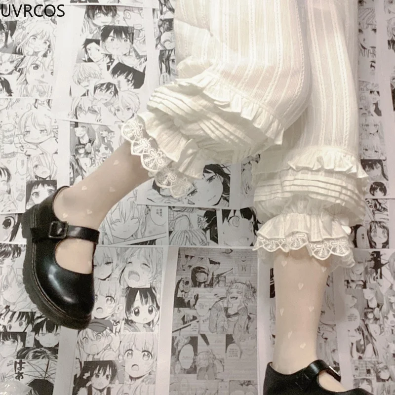 Safety Shorts Safety Pants Japanese Sweet Lolita Safety Short Pants Women Kawaii Ruffleds Knickers Cotton Elastic Waist Victorian Bow Shorts