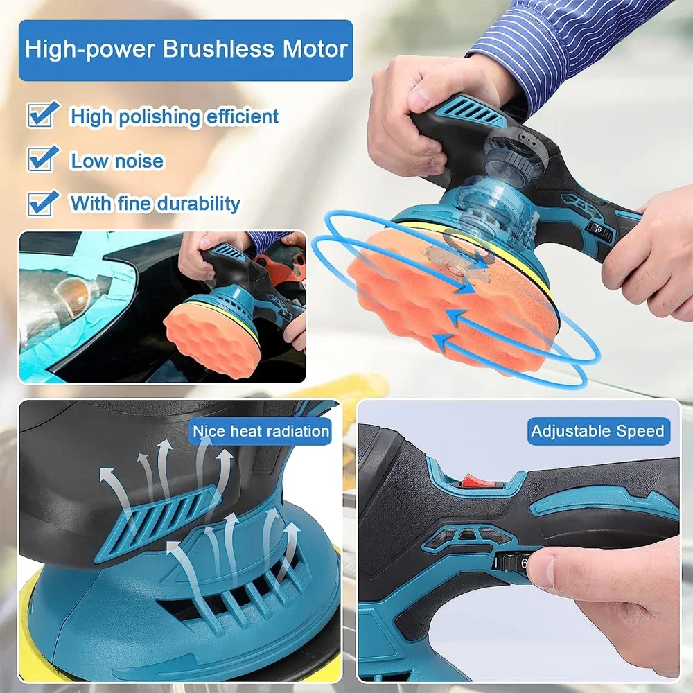 Cordless Car Polisher Cordless Car Polisher 6 Gears Electric Auto Polishing Machine Metal Waxing Wood Sanding Rust Removal For Makita 18v（no battery）