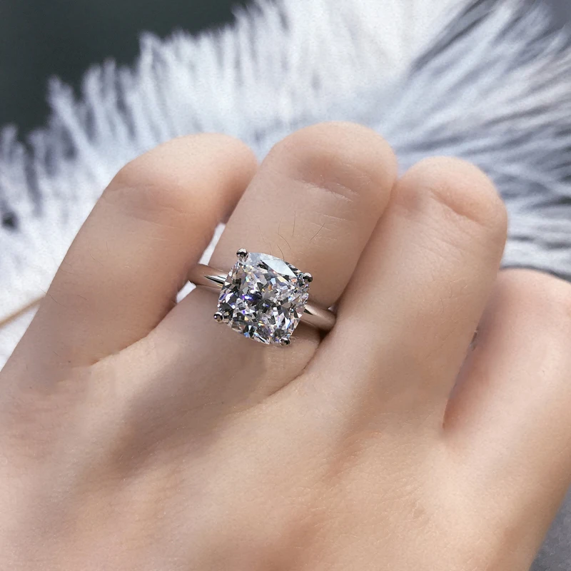 Anziw 925 Sterling Silver Cushion Cut Solitaire Engagement