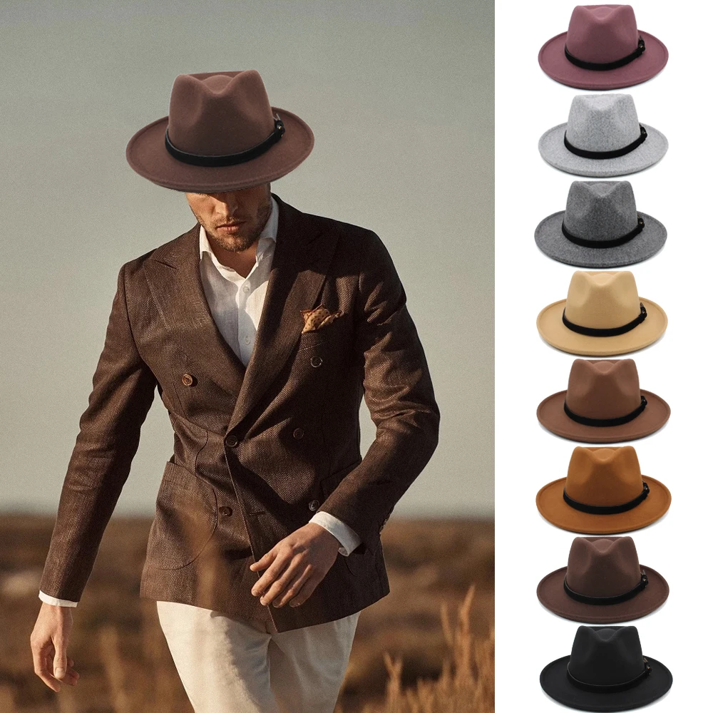 

Men Women Wool Panama Hats Wide Brim Sunhat Woolen Fedora Caps Trilby Jazz Travel Party Street Style US Size 7 1/8-7 3/8 UK M-L