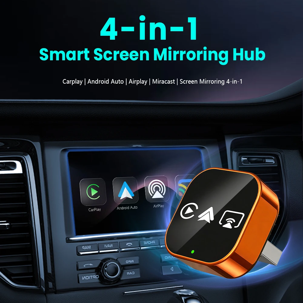 4in1 Carplay Adapter Wireless Android Auto Mirror Link Smart MiNi AI Box USB Plug and Play Auto Connect WiFi 2026