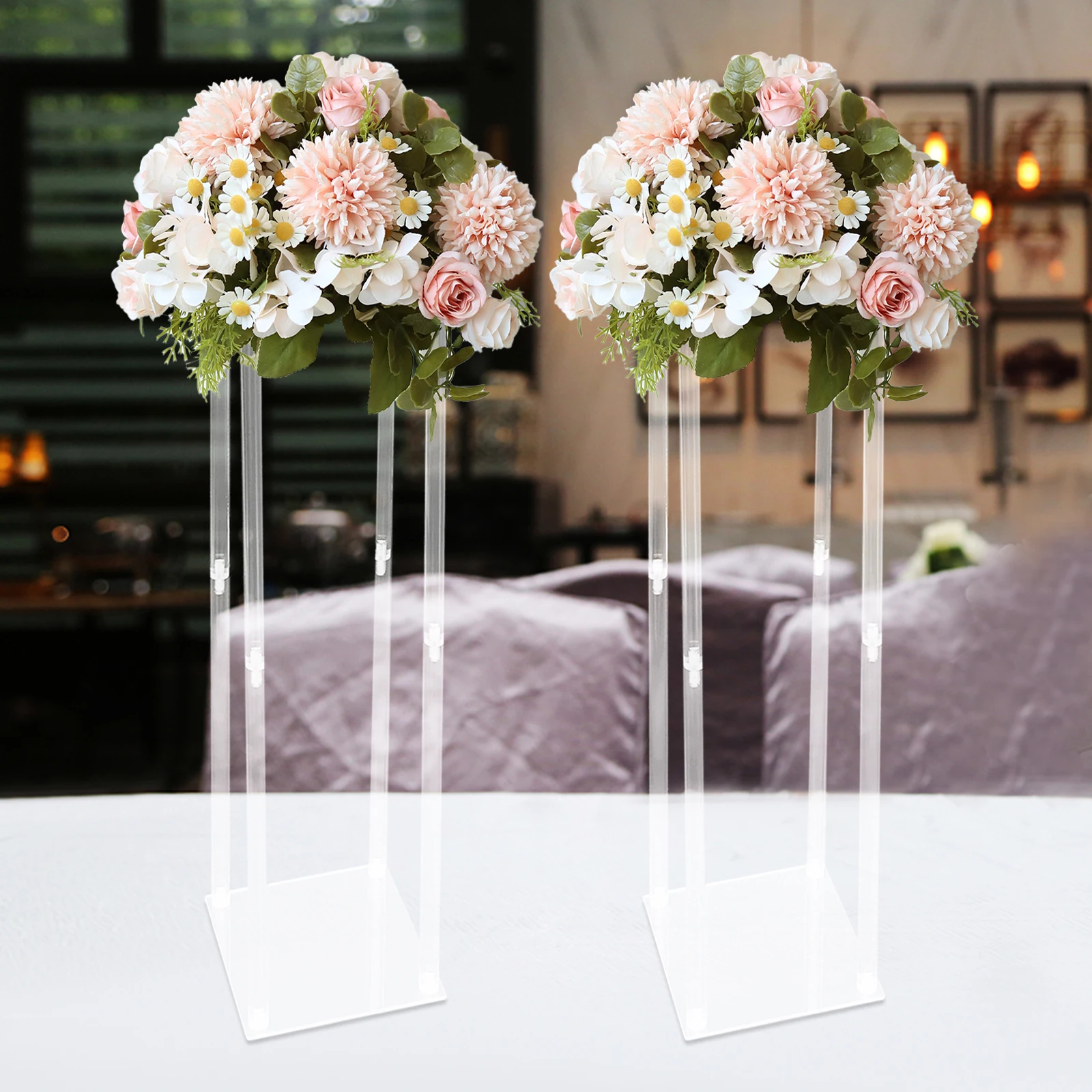 

39" Acrylic Flower Stand Column Vase Centerpieces Clear Column Flower Display Stand Wedding Decoration 2PCS