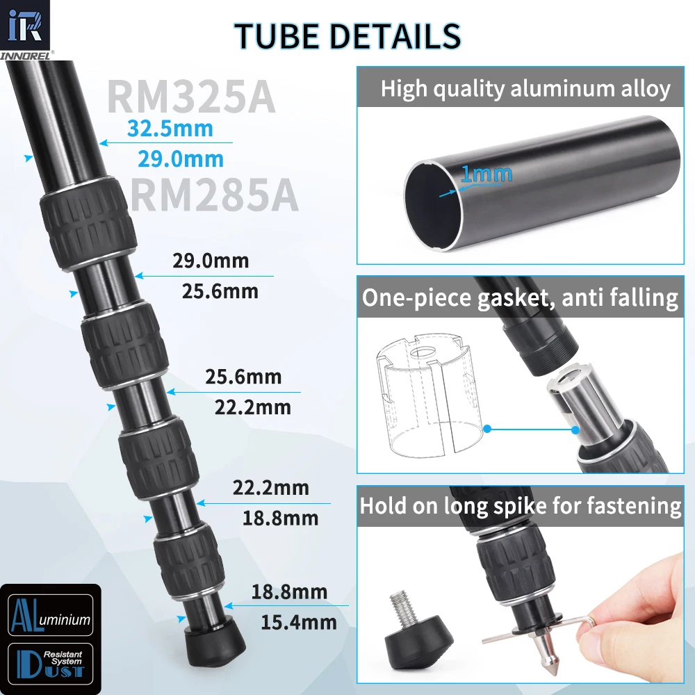INNOREL RM285A/RM325A Professional Aluminum Alloy Camera Monopod Canon Nikon Sony DSLR Camcorder Video Stand Load 10/12kg