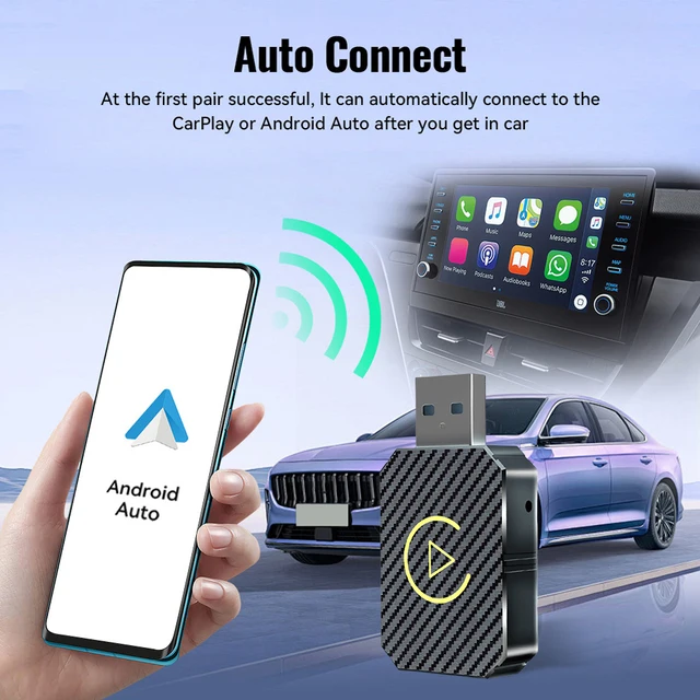 CarPlay AI Box BT WiFi Wireless Carplay Android Auto Adapter 2 in 1 Mini Box Plug&Play for OEM Wired CarPlay/Andriod Auto Cars