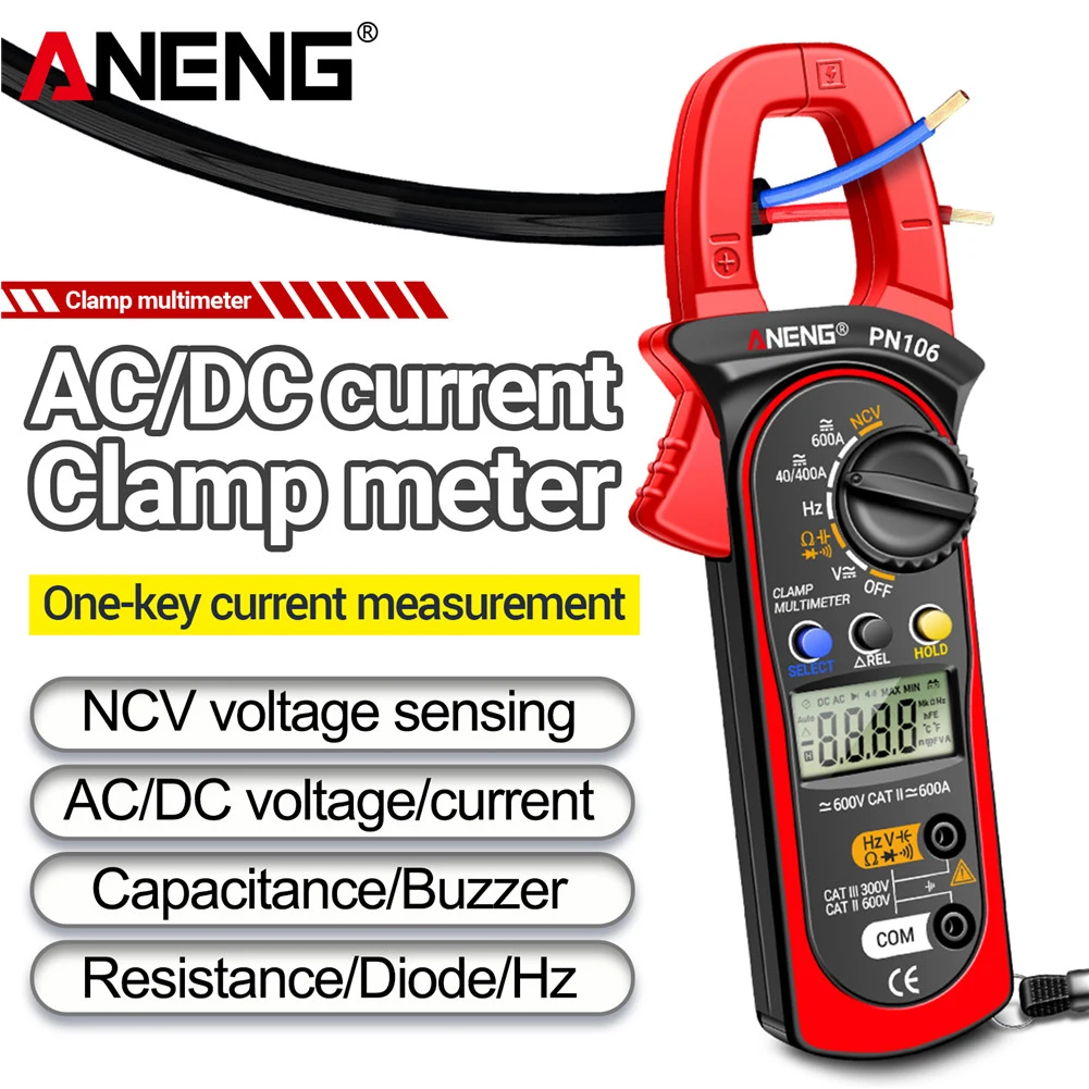 Digital LCD Clamp Multimeter AC/DC Voltmeter Ammeter Ohms Volt Meter