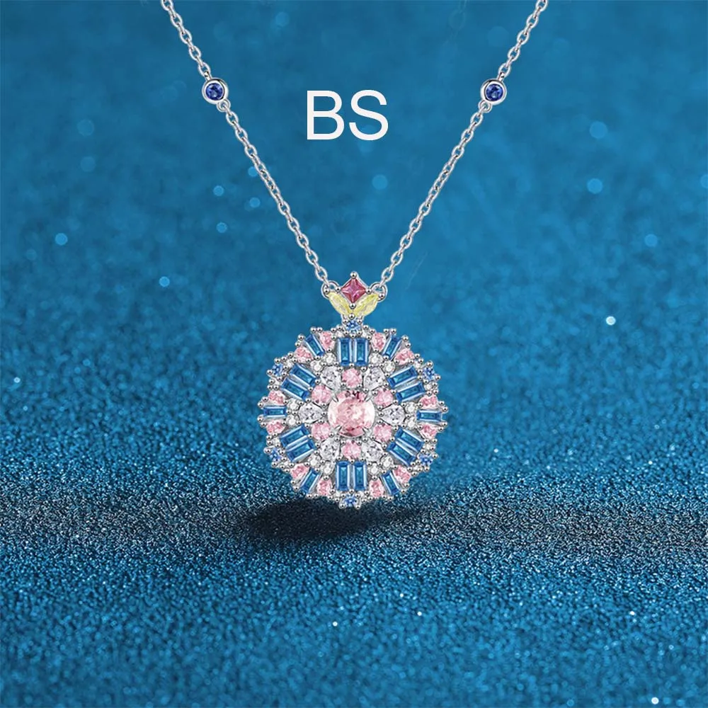 

s925 Sterling silver pink Diamond necklace inlaid color stone pendant High sense socialite party jewelry for women